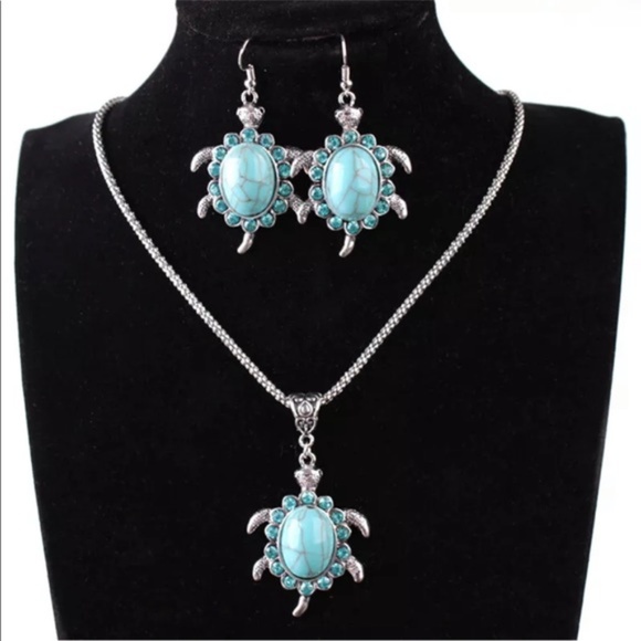 🌷TURQUOISE TURTLE EARRINGS AND NECKLACE - Picture 2 of 4